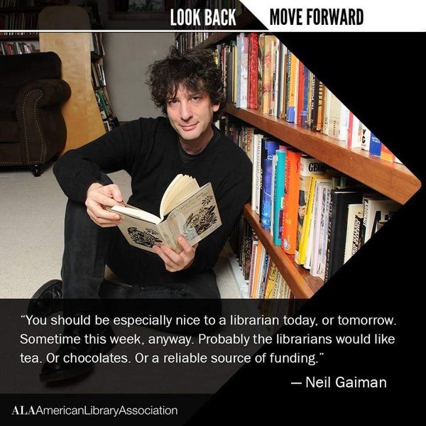 Can confirm Neil Gaiman is correct: @ChiPubSchools librarians WOULD like a reliable source of funding. Even more than chocolate. @CTULocal1 @ALALibrary #Librarians #MakeGoodTrouble