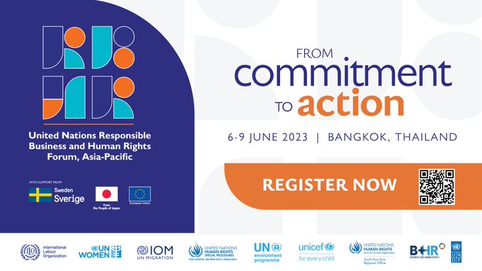 📢REGISTRATON OPEN Moving from Commitments to Action: Join us at the 5th UN UN Responsible #BizHumanRights Forum, Asia-Pacific 🗓️6-9 June 📍UN Conference Centre, Bangkok, Thailand 🔗indico.un.org/e/UNRBHR