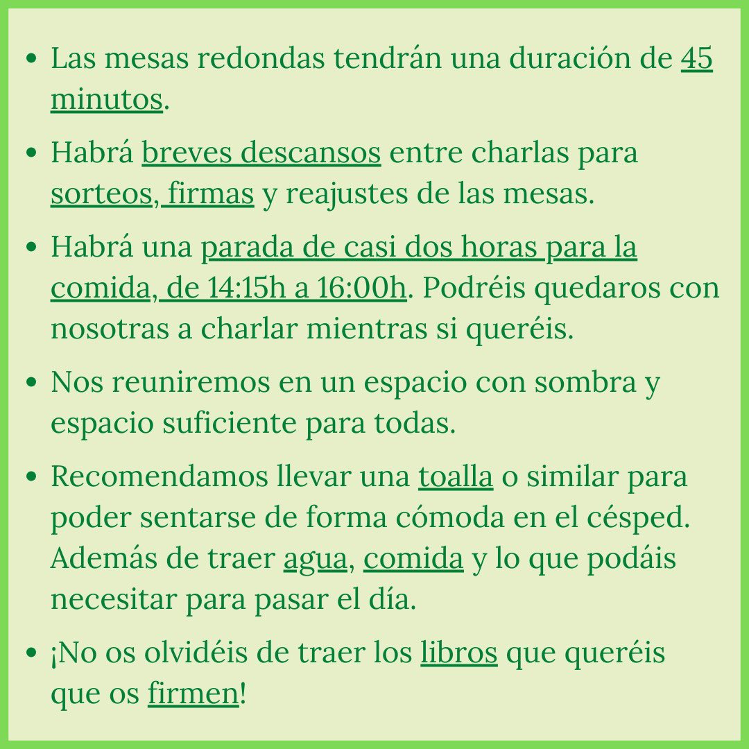 ¡Horarios oficiales del III Encuentro de Hueco Literario en la Feria del Libro de Valencia!
El 29 de abril, este sábado, nos vemos en el Jardín de Viveros con más de veinte autoras para charlar sobre literatura.
Además de la presentación de “Que el tiempo deje de existir” 💚🪻☀️