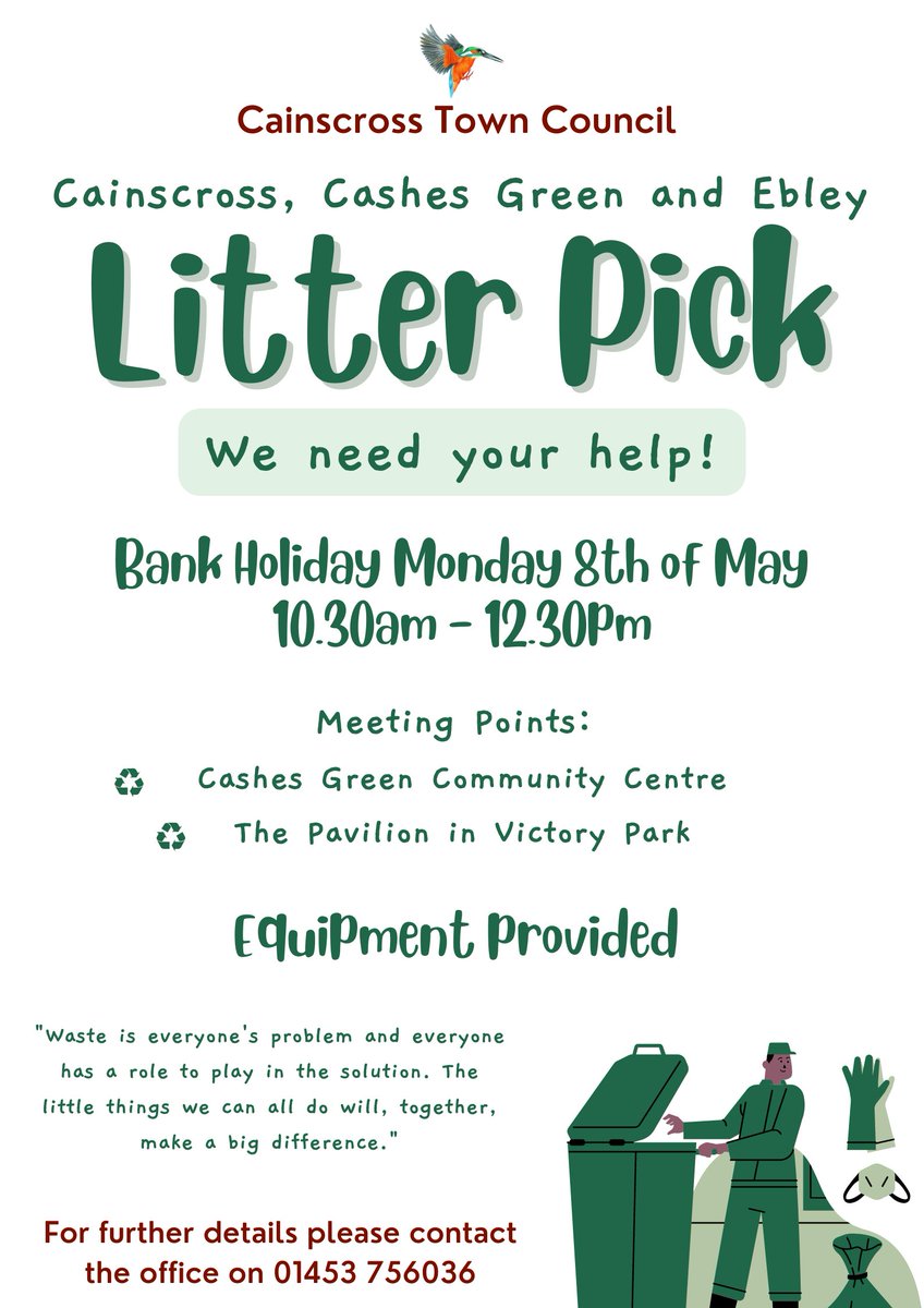 Cainscross Town Council (@cainscrosspc) on Twitter photo CTC are hosting a big litter pick on Mon 8th May, as part of The Big Help out to mark his Majesty The King’s Coronation, organisations across the country are getting together to give the chance to help out our own local communities. Equipment will be provided thanks to <a href="/StroudDC/">Stroud District Council</a>. CTC are hosting a big litter pick on Mon 8th May, as part of The Big Help out to mark his Majesty The King’s Coronation, organisations across the country are getting together to give the chance to help out our own local communities. Equipment will be provided thanks to <a href="/StroudDC/">Stroud District Council</a>.