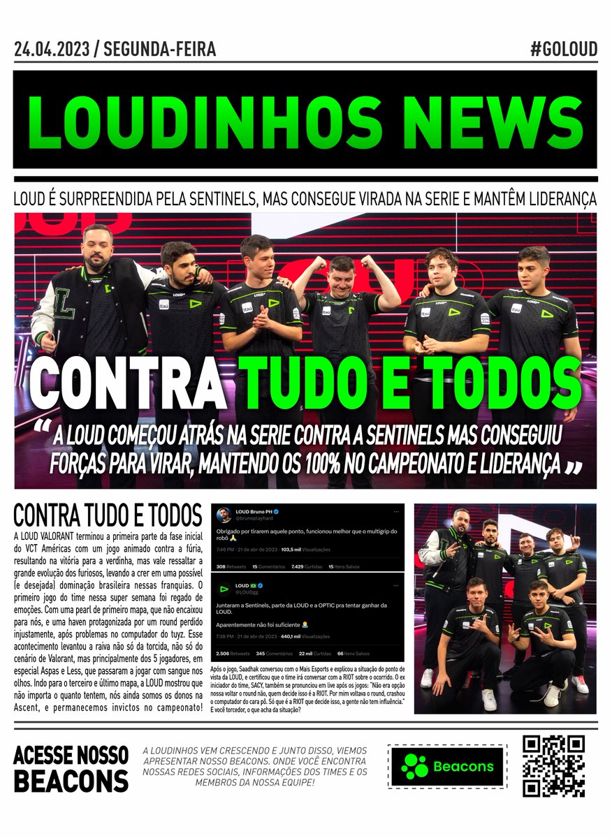 loudinhos's tweet photo. LOUDINHOS NEWS - 24/04/2023  

Vem conferir um resumo de tudo que rolou nos últimos dias no competitivo da @LOUDgg 👇 https://t.co/wAO8jRebRP
