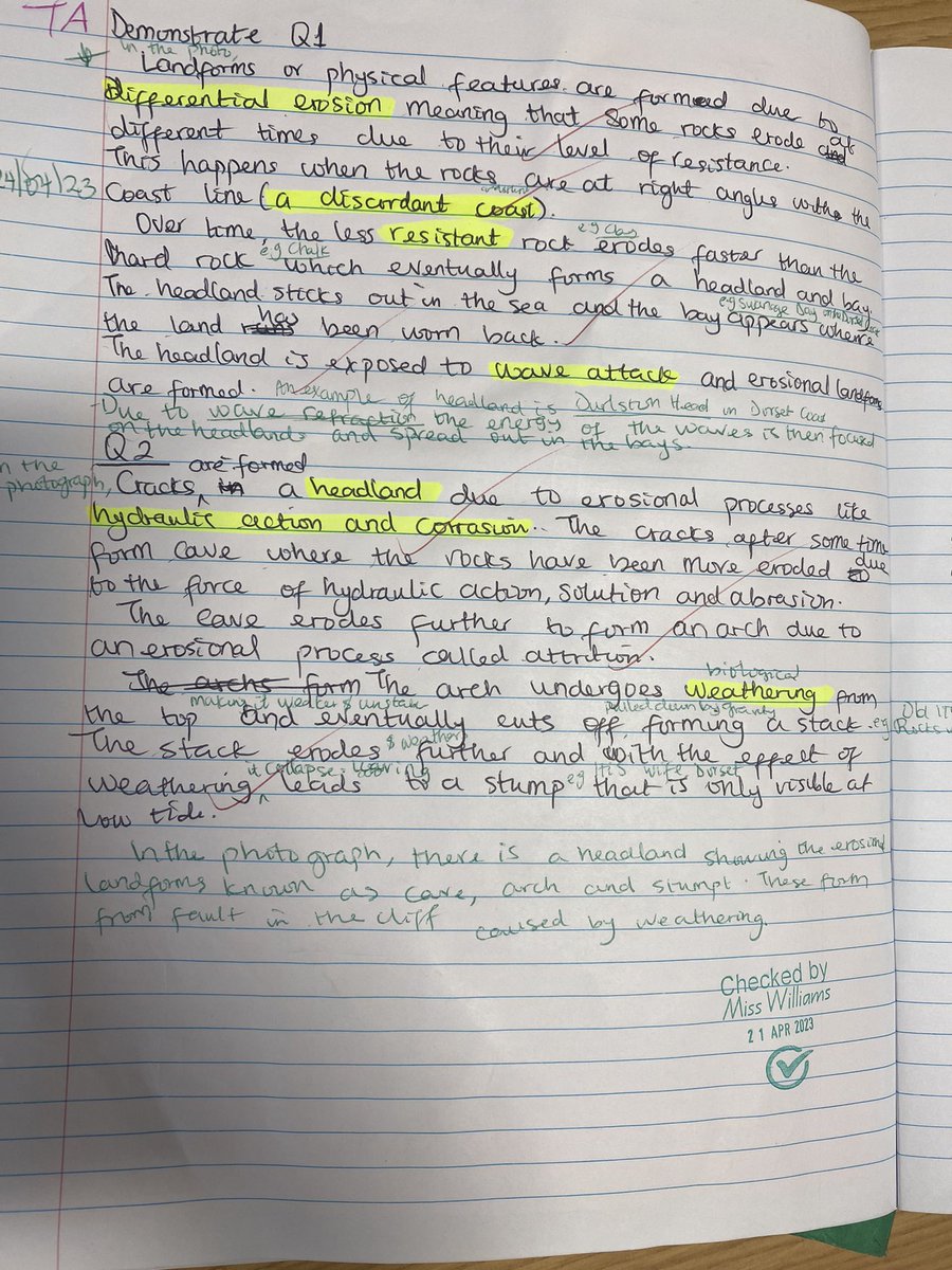 Geography_LWI's tweet photo. Super proud of Year 10 for improving last lessons Demonstrate (exam questions) about coastal landforms of erosion. Well done superstars 🌟 
@BHAcadGeography https://t.co/3SQdRD4riQ