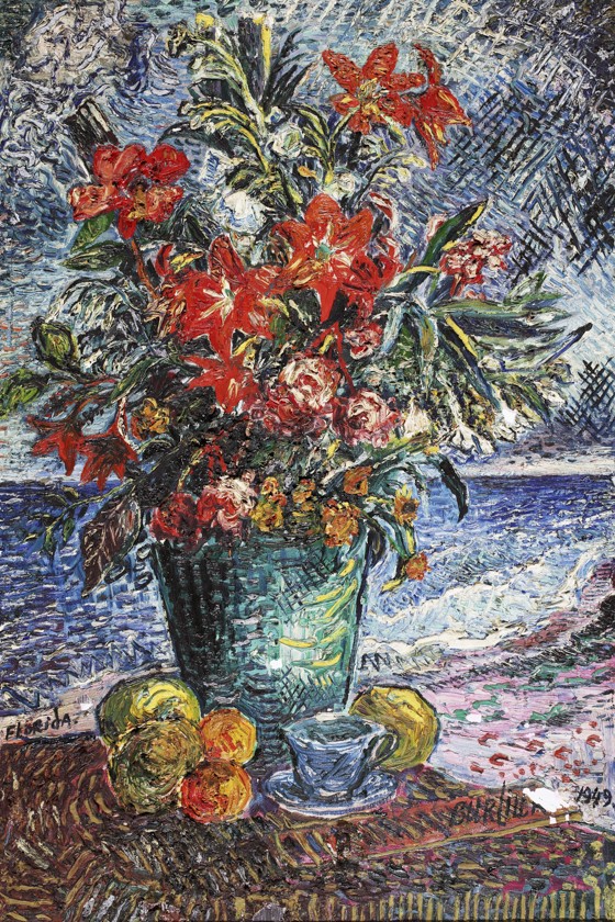 As May is approaching, you may notice that all the flowers &amp; trees are blooming… luckily, the BUAM has a wonderful collection of flowers that can be enjoyed year ‘round! 💐

David Burliuk, Flowers and Seashore, 1949, oil on canvas, gift of Mr. and Mrs. Maurice P. Geller.