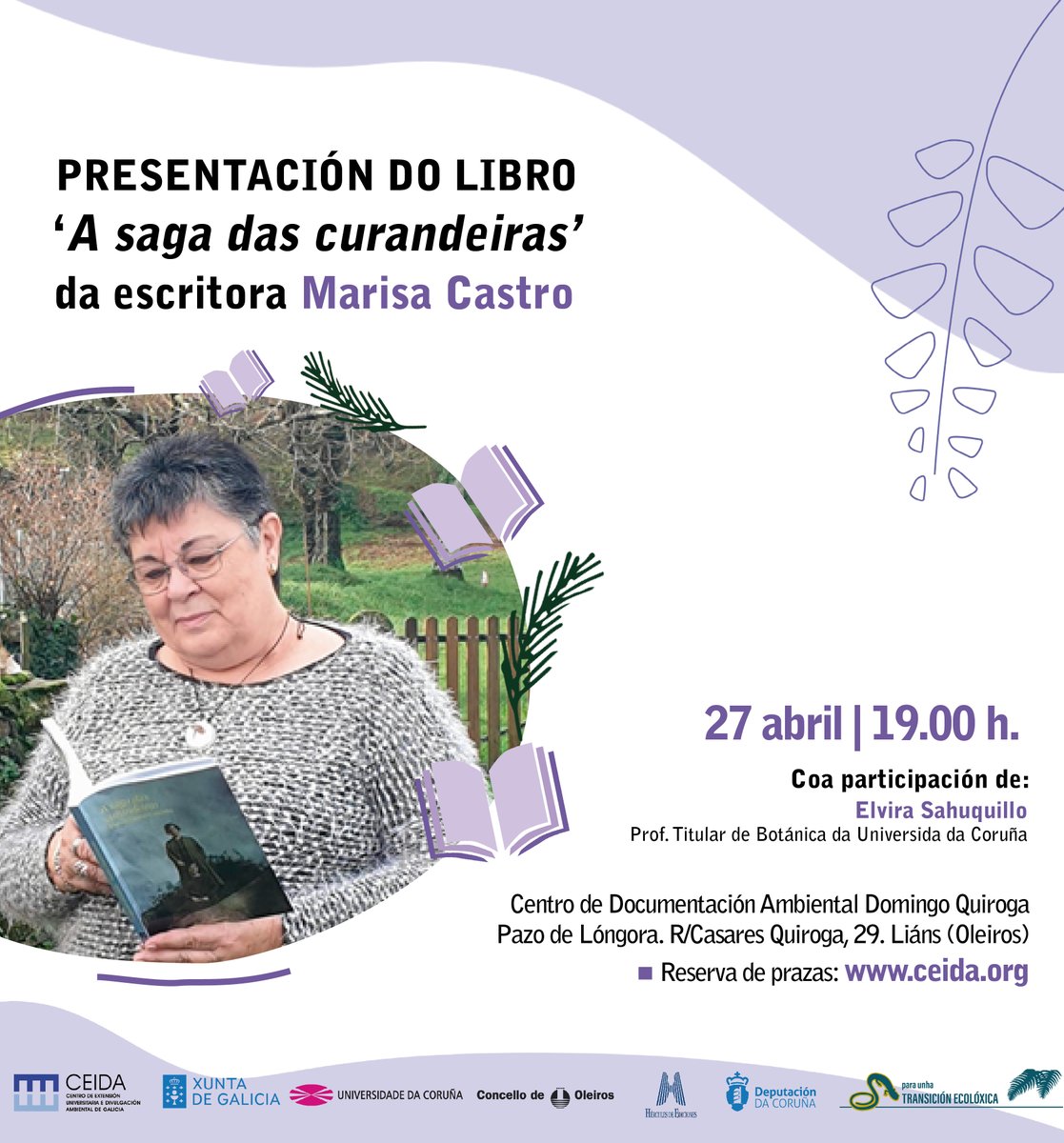 ceidagalicia's tweet photo. En tan só 3 días teremos o pracer de acoller na seda da nosa biblio a #MarisaCastro para presentar a súa novela 'A saga das curandeiras' (@HerculesEdicion).
Acompañará á autora a prof. tit. de Botánica da @UDC_gal #ElviraSahuquillo.
O aforo é limitado!!!👇
https://t.co/yAUOWT3eST https://t.co/KzFp9SEorz