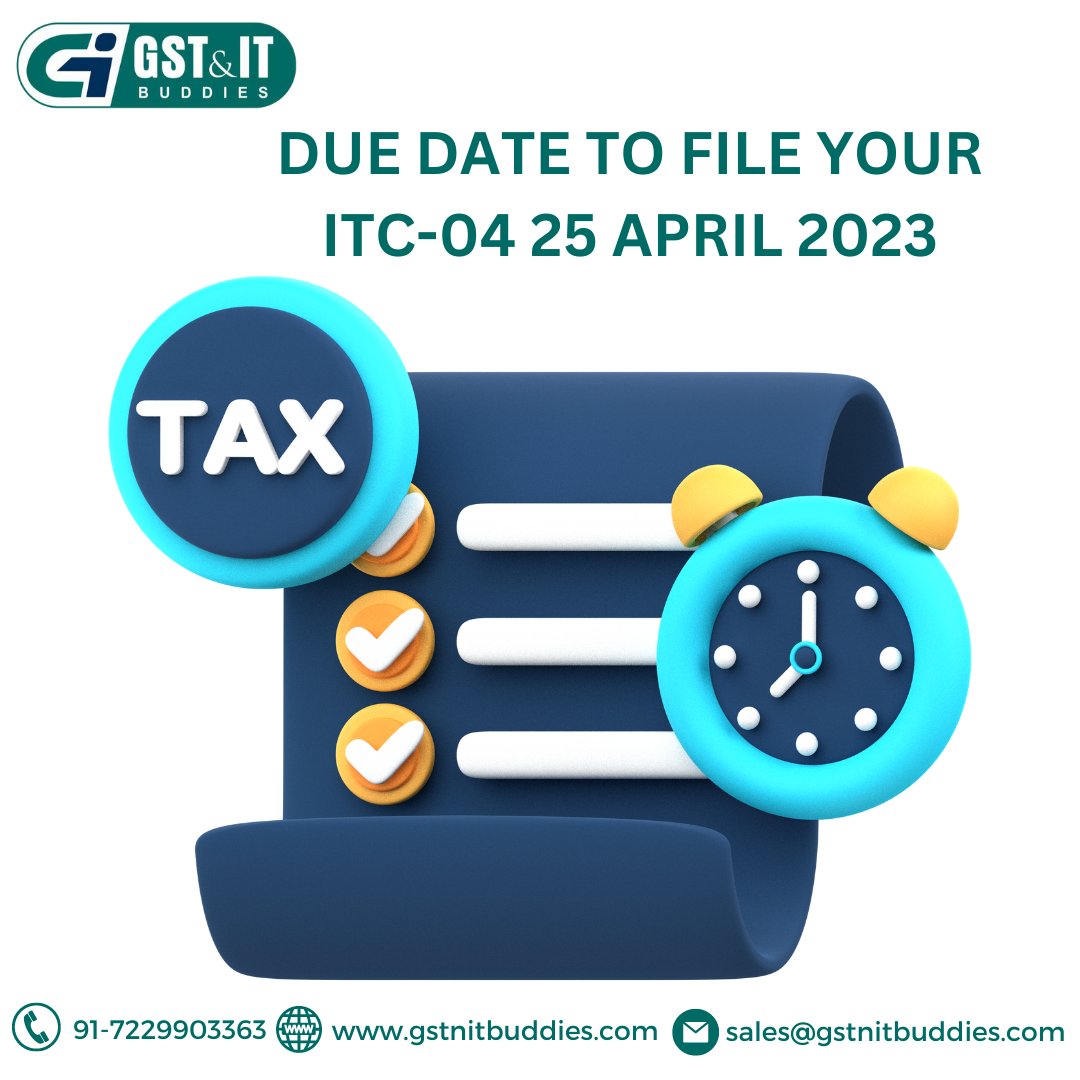 Attention GST Taxpayers!
GST ALERT ITEC-04

Connect with us: - +91-7229903363

Mail us: - sales@gstnitbuddies.com

Website: - gstnitbuddies.com

#GST #Taxpayers #Form #ITC04 #Quarterly #Filing #Online #JobWorker #cbicindia #gstalert #business #goods #gstnitbuddies #msme