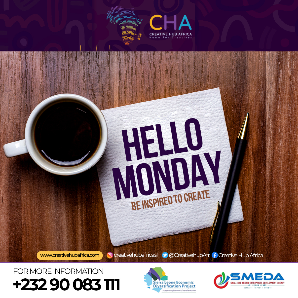 CreativehubAfr's tweet photo. New week, new inspiration.
#happymonday #creativehub #cha #reimaginecreativity #salone https://t.co/Rupnt4KZNm