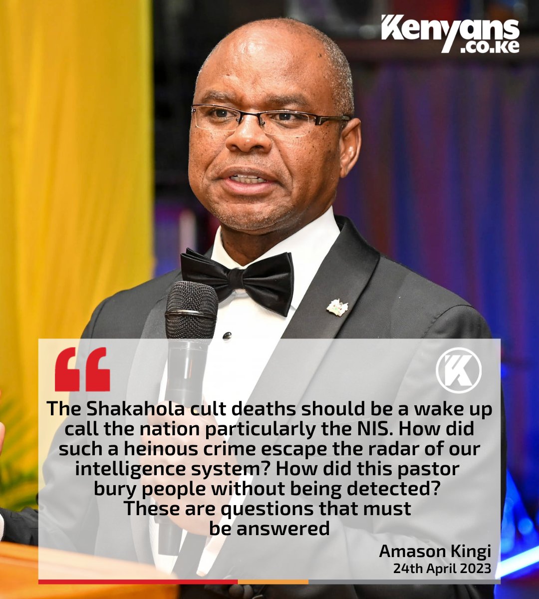 Kenyans's tweet photo. The Shakahola cult deaths should be a wake up call the nation particularly the NIS - Speaker Amason Kingi https://t.co/30HOVZd6Gb