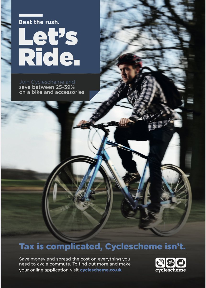 • 🚴‍♂️ CYCLE SCHEME 🚴‍♂️ •

Get an instant quote online today to see how much money you could save through the Cycle Scheme. 

*Save up to 25-39% on a new bike for work!*
You choose a bicycle and agree a length of time to hire it for, then wind the value down to a negligible amount