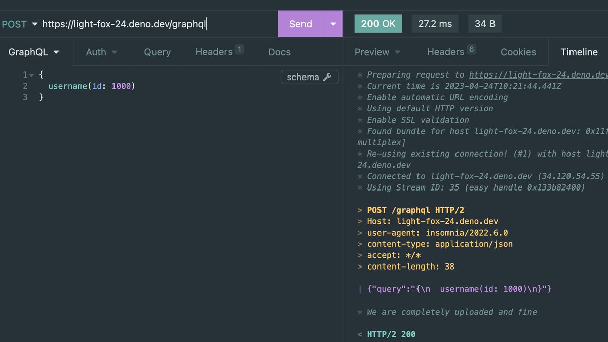 I spiked a GraphQL server based on Yoga (TypeScript), hooked it up to a resolver written in Rust (via Wasm), and deployed everything to Deno Deploy.

The warm start latency is insane. 🤯