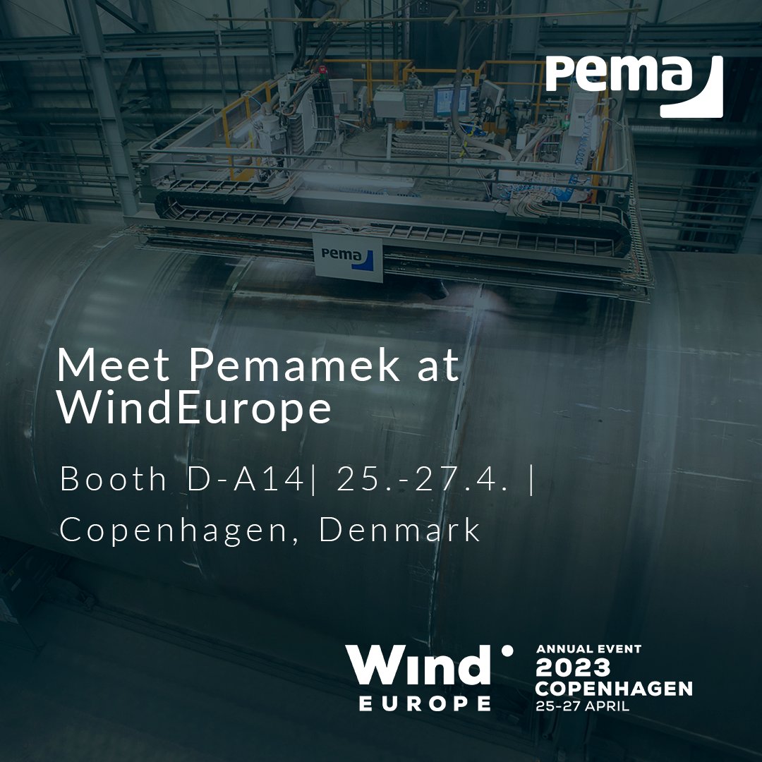 Meet our exhibition team tomorrow @WindEurope to discuss offshore wind innovations and #weldingautomation. Join us at booth D-A14 to explore how PEMA solutions can benefit your business. 

#windeurope #windeurope2023 #offshorewind #windenergy #pemawelding
