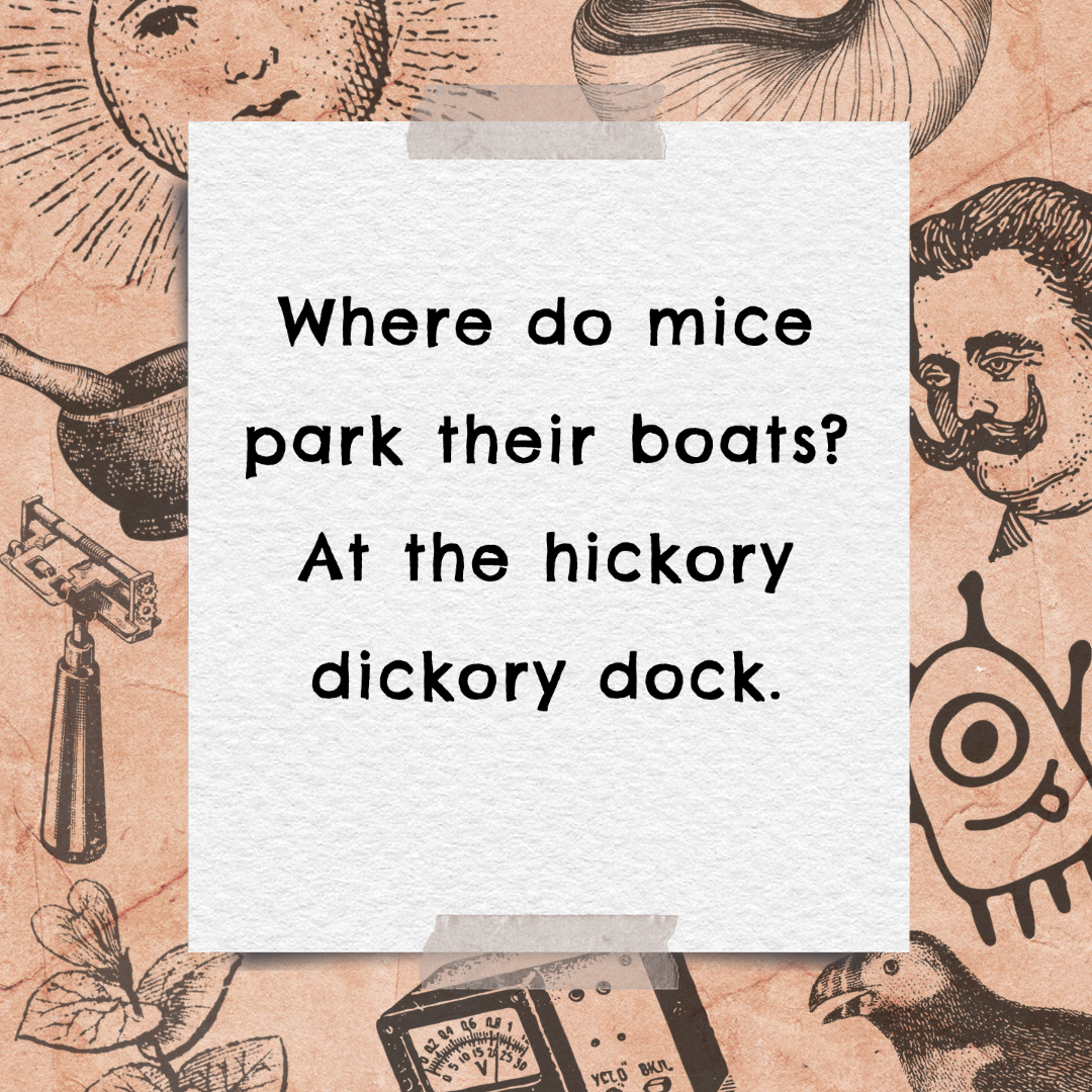 Edzardt's tweet photo. Where do mice park their boats? At the hickory dickory dock.

#mice #joke #edzardt humor #funny #dadjoke https://t.co/6DSZMSNrAu