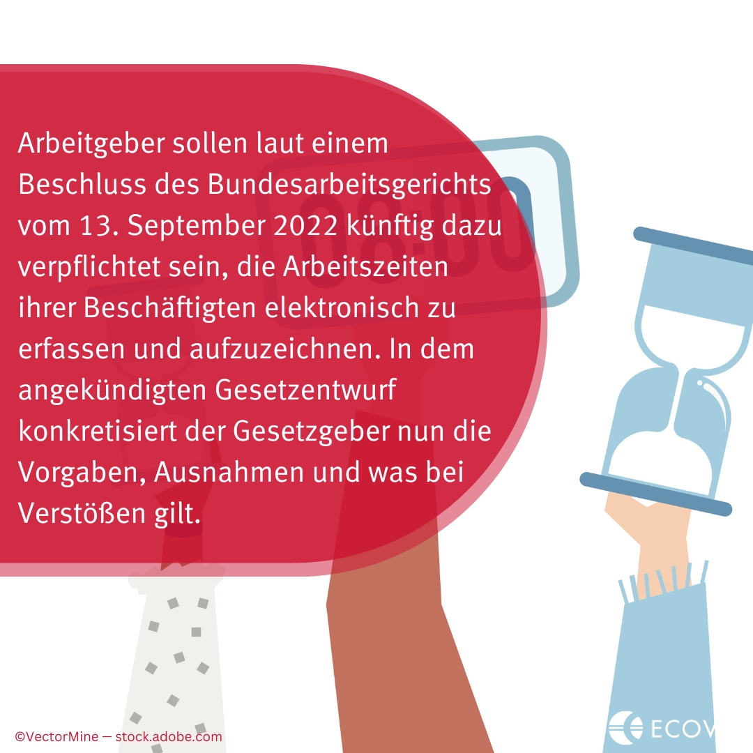 ecovis_com's tweet photo. Laut dem neuen #Gesetzentwurf des Bundesarbeitsgerichts müssen Arbeitgeber zukünftig die #Arbeitszeiten ihrer Beschäftigten elektronisch erfassen.

➡️ Welche Vorgaben der Gesetzentwurf vorsieht und was Unternehmen jetzt tun sollten, dass erfahren Sie hier: https://t.co/UUMPVPEHit https://t.co/d7Uo5wsxs4
