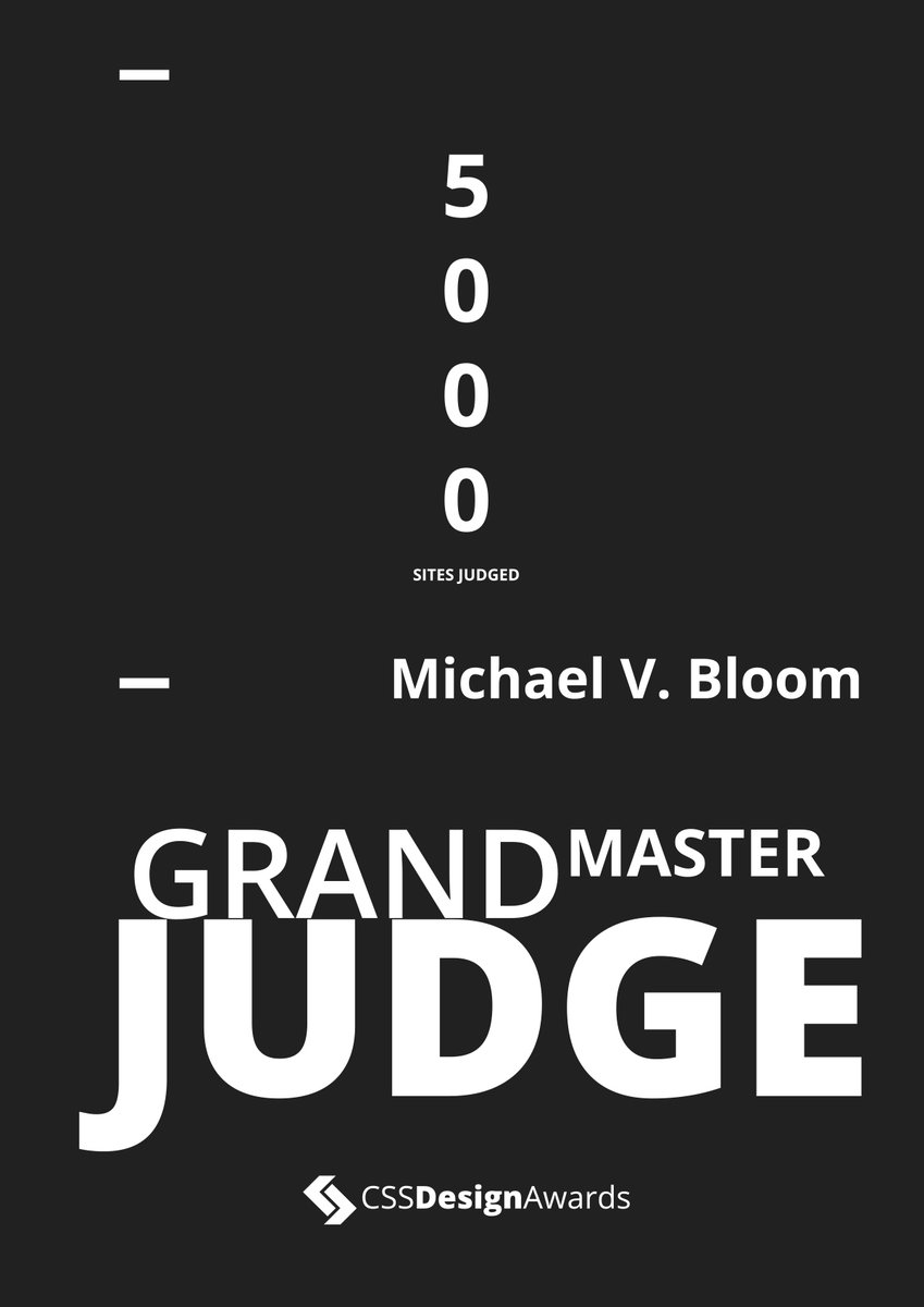 Michael_V_Bloom's tweet photo. 🏆 Grand Master Judge: The highest judge level you can get at @cssdesignawards (5000+ sites judged as of today).
What I have learned from other websites submitted for awards and my judging journey? 🤔
Keep reading... ⤵️
#cssdajudge #awards #design #creativecode #webdev https://t.co/RdZO0OZvRR