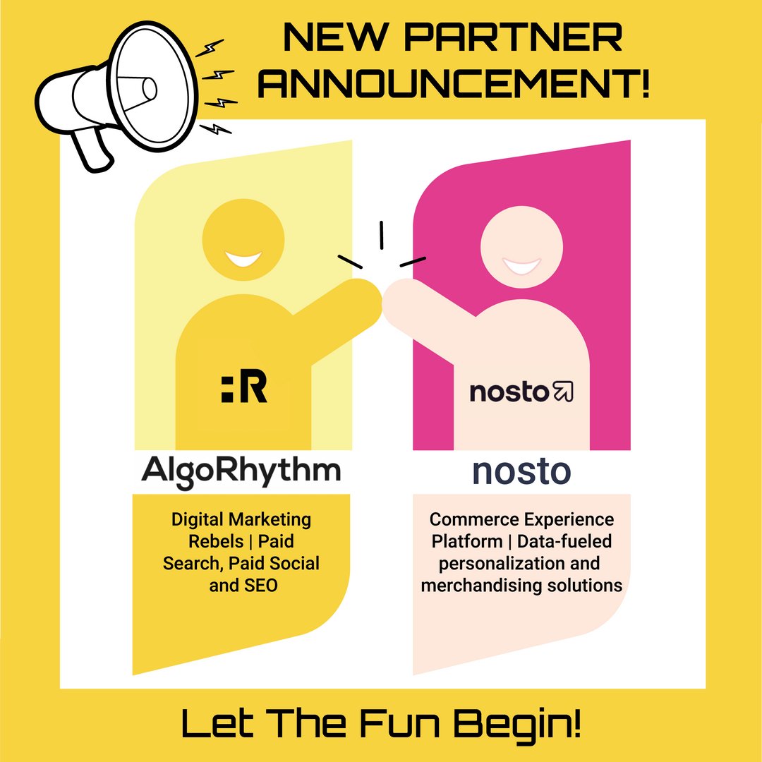 AlgorhythmLDN's tweet photo. 📢 NEW PARTNER ALERT📢 

We are excited to announce that we are working with Nosto, to look after their Paid Search and Paid Social! Nosto is the leading commerce experience platform for brands, bringing together world-class search, personalisation and UGC into one platform. https://t.co/ZnLzC9wJK9
