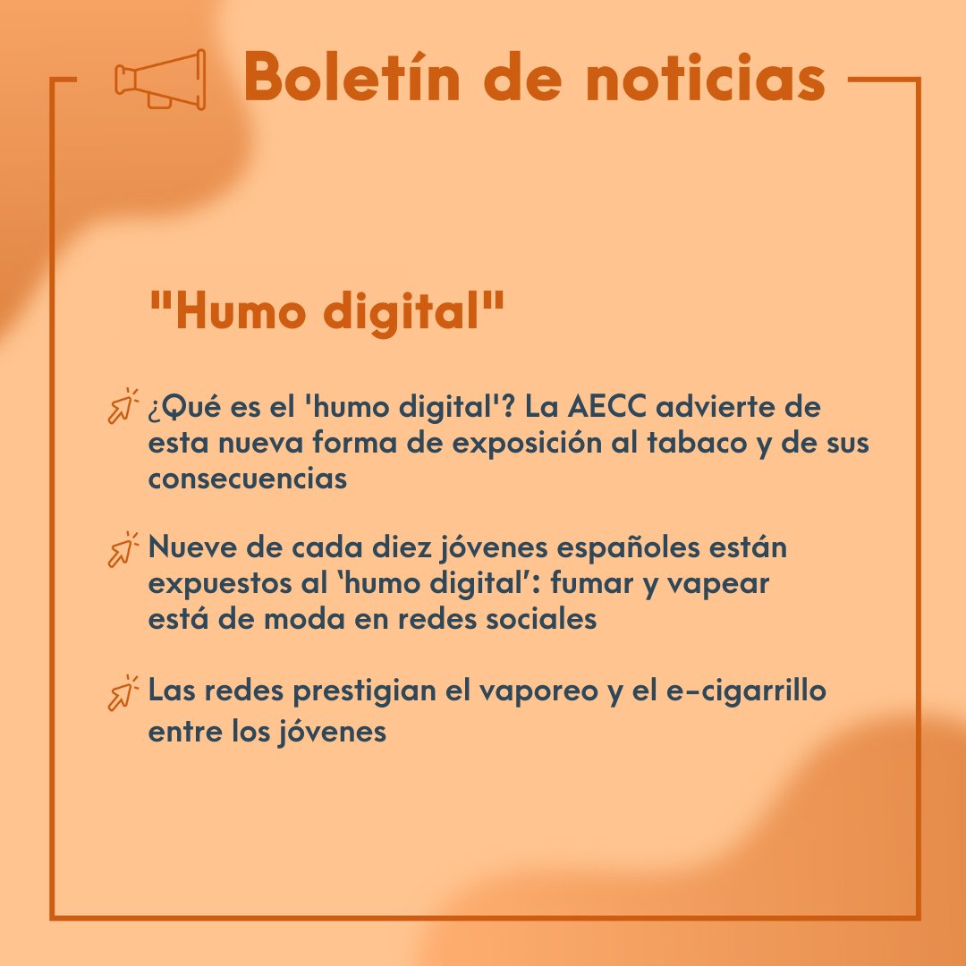 Noticias #HumoDigital 

🗞️ ¿Qué es el 'humo digital'? - bit.ly/3KYJ1e4
🗞️ Nueve de cada diez jóvenes españoles están expuestos al 'humo digital' - bit.ly/3N2BmOl
🗞️ Las redes prestigian el vaporeo y el e-cigarrillo entre los jóvenes - bit.ly/3KNR8tO