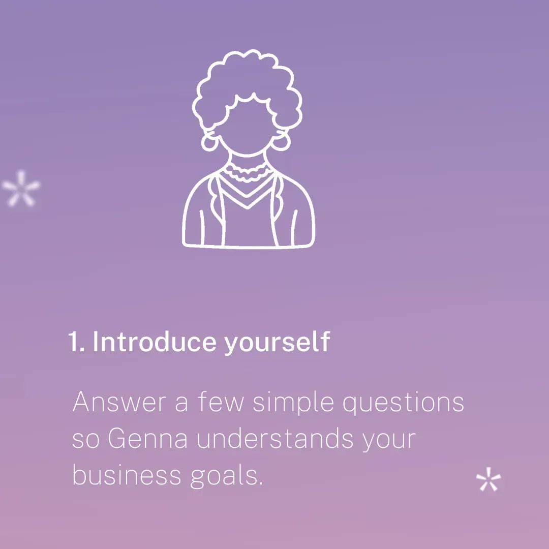 genna__ai's tweet photo. Answer a few simple questions so Genna understands your business goals. It is as easy as that. ✌️ #gennaai https://t.co/BuuQRoKA1N
