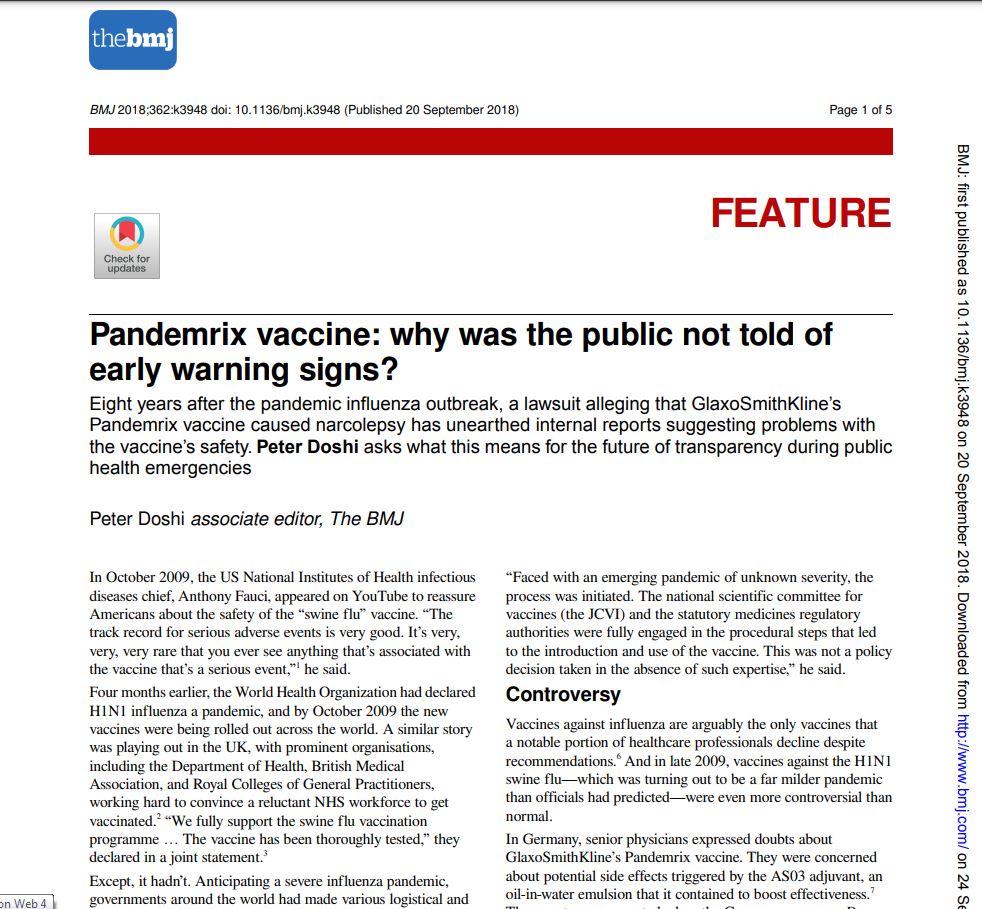 NewsAccuse's tweet photo. @CMO_England We all know about Pandemrix, your pal Patrick Vallance's GSK rollout that's disabled many children w. narcolepsy and other neurological disorders... and now, we know about the latest... and manifest injuries and deaths from same. Give it up. We know the racket. Do no harm. https://t.co/Gqh0YYQTc2