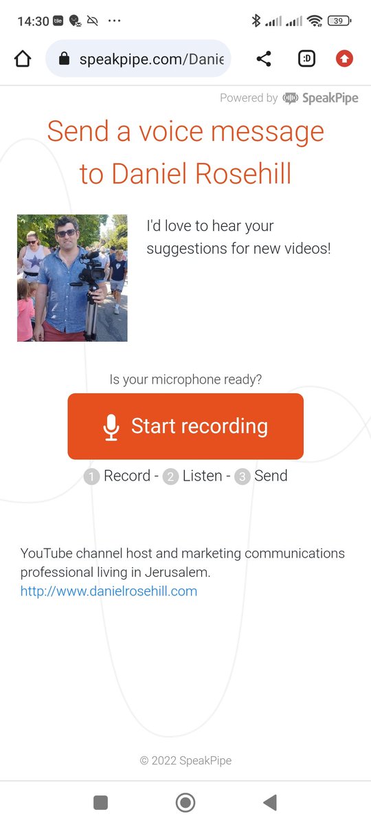 danielsrosehill's tweet photo. Created a @SpeakPipe page today for my YouTube channel - nimble little tool. The feature is baked into some podcast hosting and distribution tools, but I like that this one is self standing (esp as I'm not actively producing a podcast!) https://t.co/igcDyqlD5S