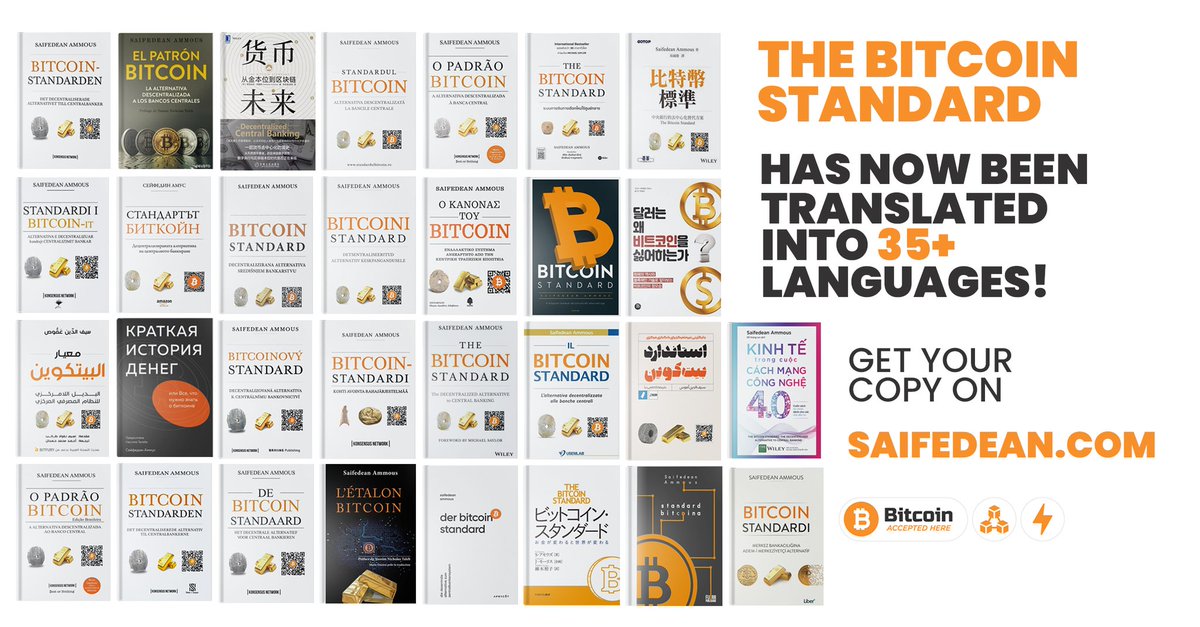saifedean's tweet photo. 🎉Five years ago today, The Bitcoin Standard was published!🎉

It's been published in 36 languages worldwide!

Get yours in your language &amp; pay in fiat or bitcoin, from: https://t.co/aA7CaiS0wt 

From Amazon US: https://t.co/tx3qtyOJyi

Retweet to win a free hardcover copy! https://t.co/A8A9PY3NLF
