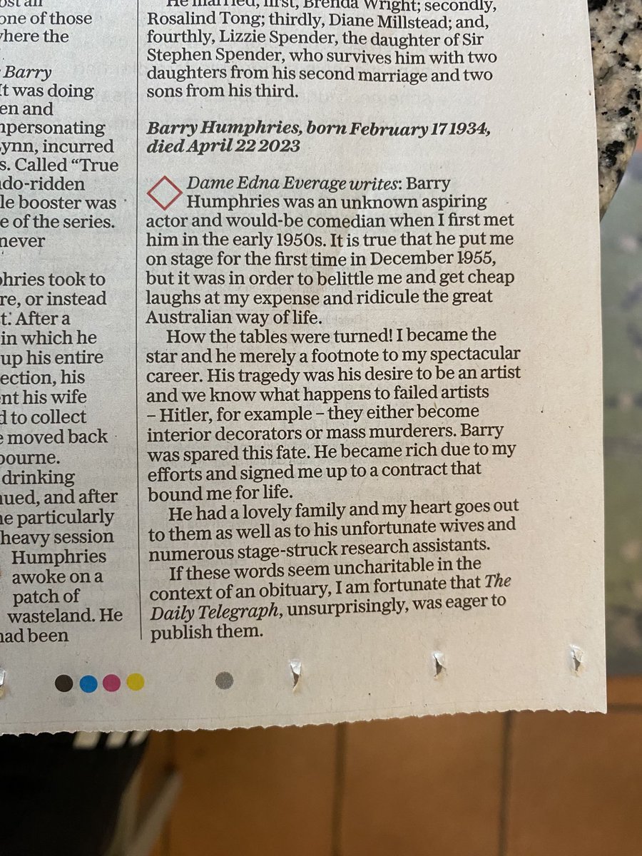 AngelaBishop's tweet photo. Dame Edna on Barry Humphries’ passing in London’s @Telegraph https://t.co/YG1Fqmn5aU