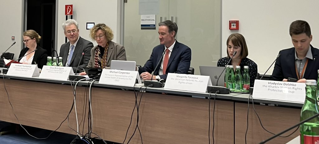 NeilBushUK's tweet photo. We are appalled by the growing evidence that Russian authorities have forcibly transferred thousands of 🇺🇦 children to 🇷🇺 or within temporarily Russian-controlled territories of Ukraine. 

This issue was the focus of the 🇺🇦🇬🇧🇺🇸🇪🇺🇳🇴🇨🇦 hosted side event #OSCE SHDM. https://t.co/JigpouzQj9