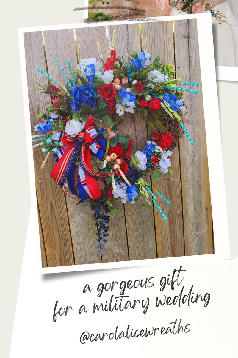 SandraEnness's tweet image. Patriotic holidays are right around the corner. This gorgeous #patriotic wreath can also fit the bill as a gift for a military wedding, don't you think? #weddingseason #veterans #weddinggift