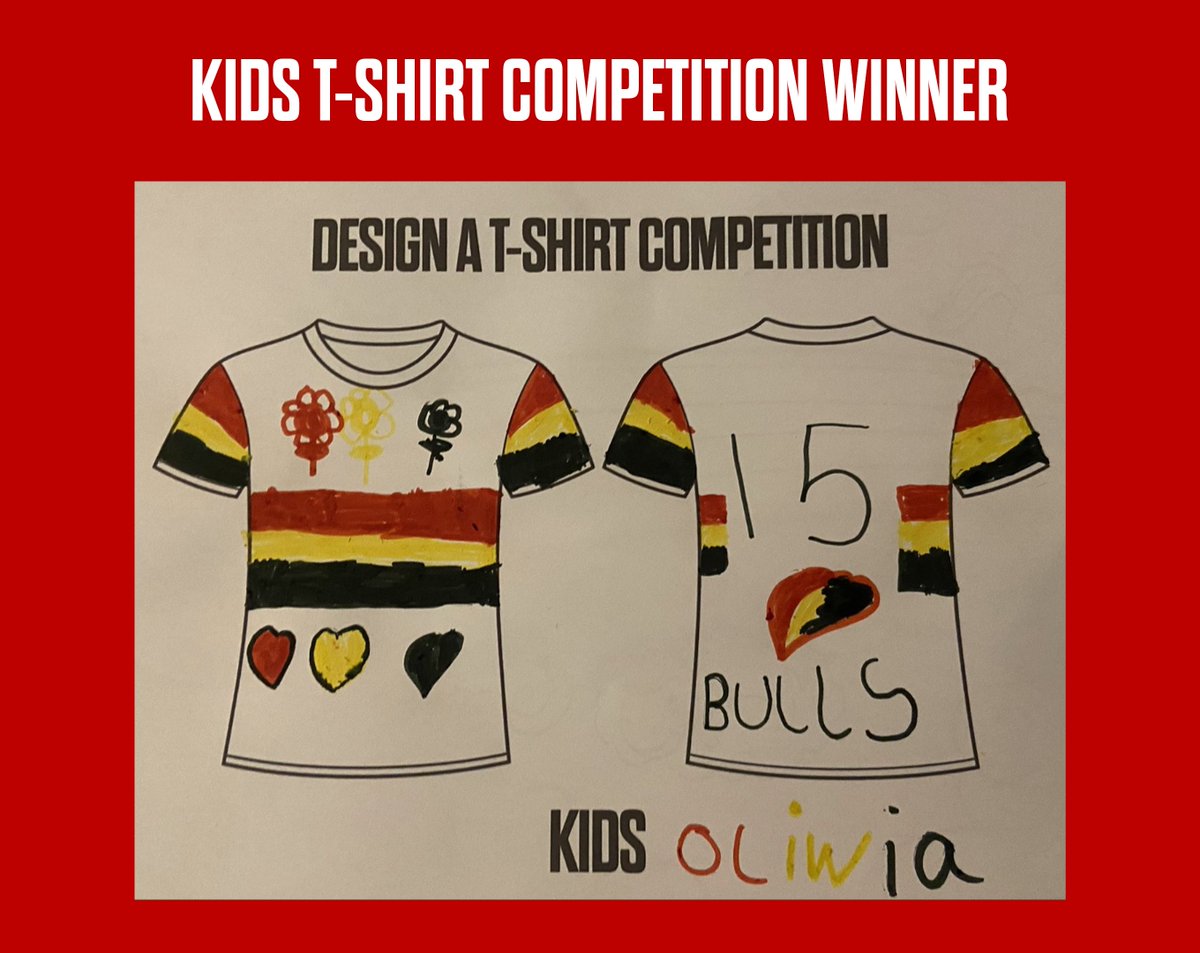OfficialBullsRL's tweet photo. 👕 | We can now reveal the winners of our Kids &amp; Adults T-Shirt competition we ran across the last month..

👏 | Congratulations to Oliwia for her winning Kids entry, and Kyle Hardaker for his winning Adults entry!

🛍️ | The winning entries will be available to buy in due course! https://t.co/E8lWO2z7wv