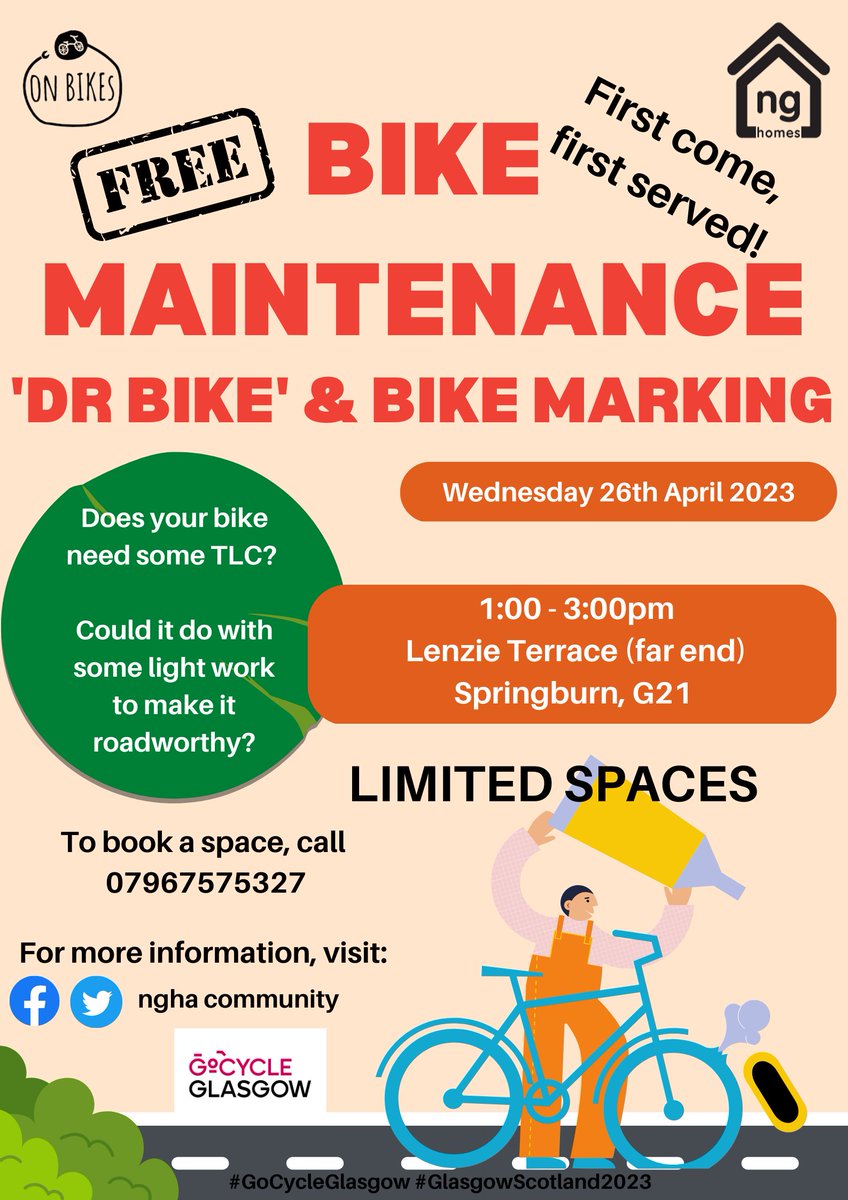 Good to catch up with Sarah &amp; reconnect with <a href="/GkcSustain/">SustainGKC</a> earlier - loads of positive chat around links to local Active Travel strategy &amp; <a href="/ng_homes/">ng homes</a> plans...

Remember...we have a Dr Bike (maintenance) session THIS WEEK (Weds 26th) in G21 - details on poster 👇

#ngactive