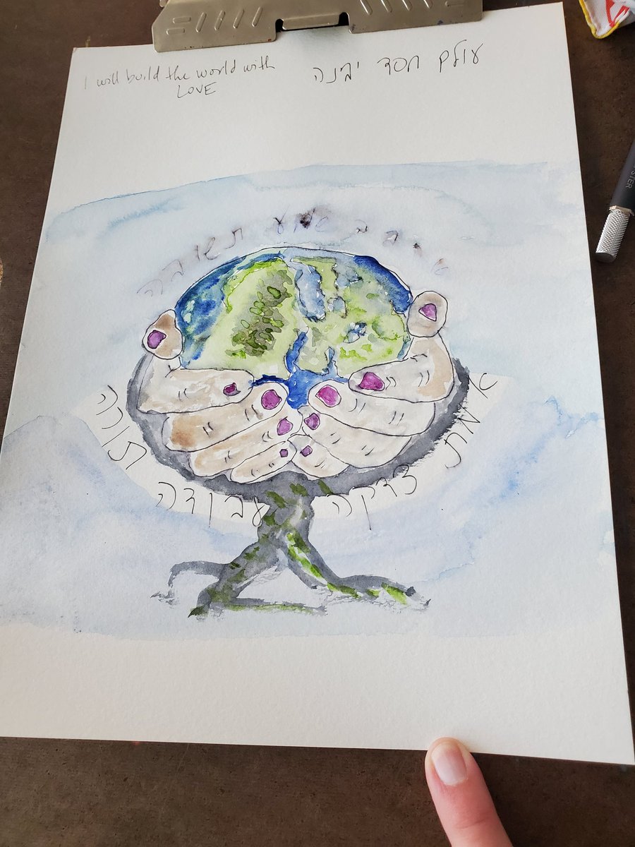 TIL that staedtler markers are not waterfast. I traced the #ColorTheOmer page onto watercolor paper via window. Moving away from gesso. It's sandy and the page still ripples up from the water.