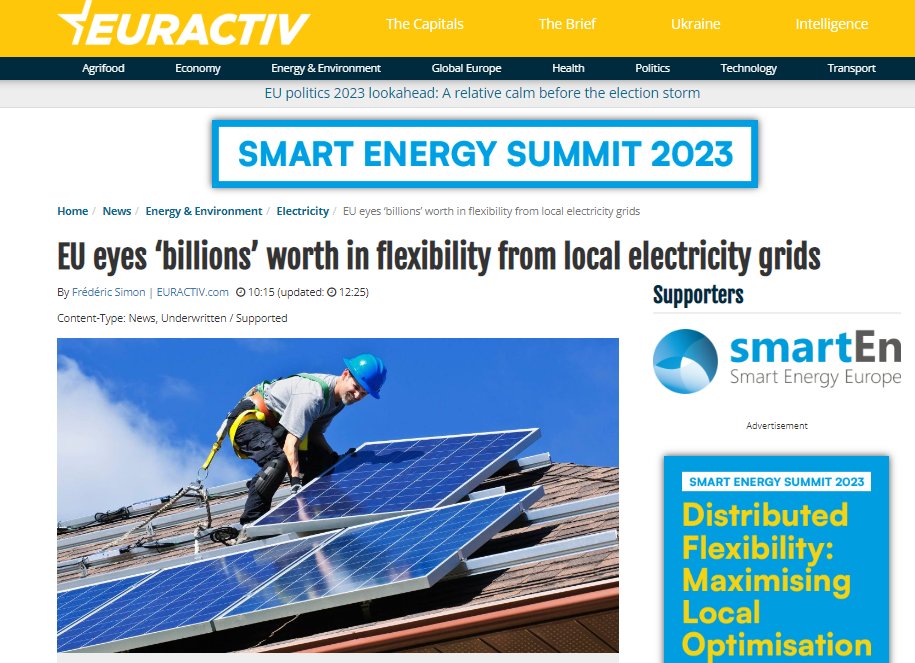 smartEnEU's tweet image. Interesting read alert ‼️

Continuing on from the #SmartEnergySummit2023 discussions, @EURACTIV looks into #LocalGrid #flexibility solutions and how they could be further promoted across Europe.

✍️ @FredSimonEU
#DemandSideFlexibility