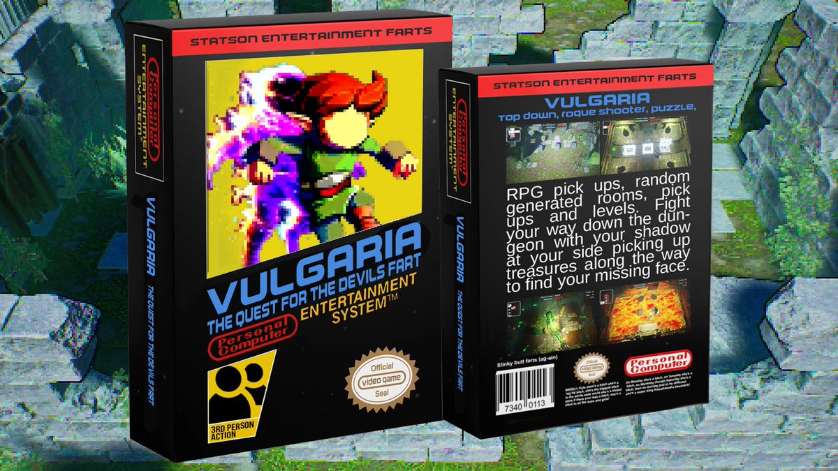 👾 D&amp;D Spotlight 👾

Vulgaria: The Quest for the Devil's Farts by <a href="/StatsonVulgaira/">statson.vulgaria</a>

Top down, rogue shooter, randomly generated rooms, levels, and RPG pick ups. Fight with your shadow at your side in this ambidextrous adventure. Think if The Legend of Zelda and The Binding of