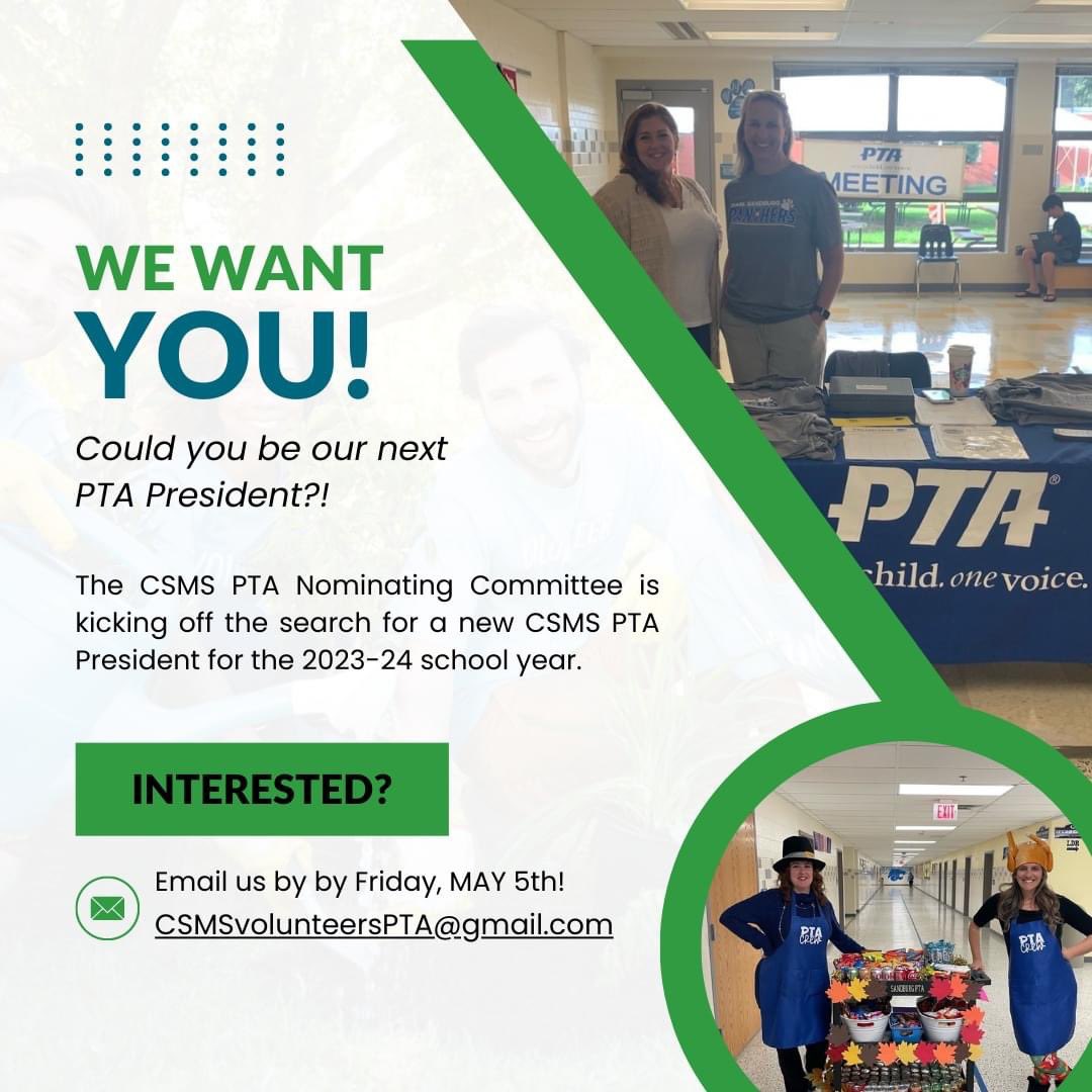 sandburg_ms_pta's tweet photo. ➡️Nominations for PTA President are still being accepted. We would LOVE to consider your for this position. Learn how to nominate yourself here: https://t.co/4YCpsawYie
@NewsSandburg
#panthersbecomewolverines https://t.co/gDNB4GbFUQ