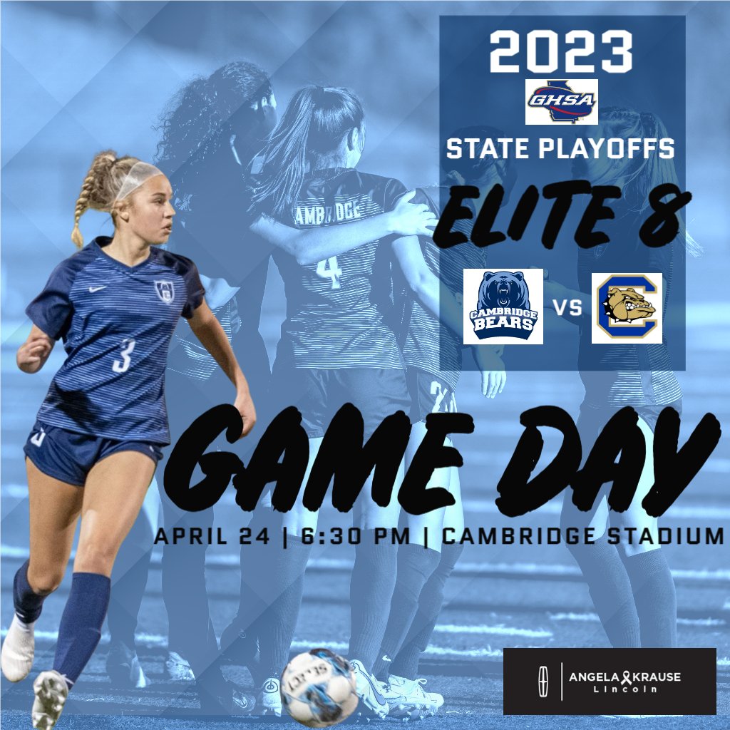 Cambridge Girls Soccer (@chssoccerg) on Twitter photo WEAR BLUE Bear Nation and Show Out for your Varsity Bears as they compete to move on in the state playoffs! The first 100 Cambridge students and any youth player wearing their jersey gets in free courtesy of <a href="/AngelaKrLincoln/">AngelaKrause Lincoln</a> <a href="/Cambridge_AD/">Cambridge Athletics</a> <a href="/AgansPrincipal/">PrincipalAgans</a> <a href="/GA_HS_Soccer/">Georgia HS Soccer</a> WEAR BLUE Bear Nation and Show Out for your Varsity Bears as they compete to move on in the state playoffs! The first 100 Cambridge students and any youth player wearing their jersey gets in free courtesy of <a href="/AngelaKrLincoln/">AngelaKrause Lincoln</a> <a href="/Cambridge_AD/">Cambridge Athletics</a> <a href="/AgansPrincipal/">PrincipalAgans</a> <a href="/GA_HS_Soccer/">Georgia HS Soccer</a>