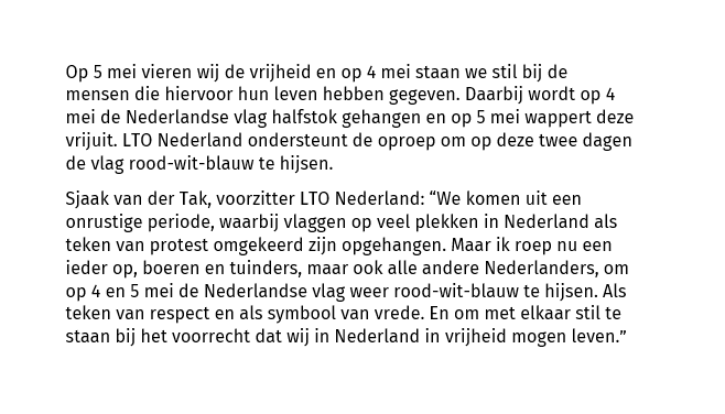 LTO-voorzitter <a href="/SjaakVanDerTak/">Sjaak van der Tak</a> over het hijsen van de Nederlandse vlag op 4 mei Dodenherdenking en 5 mei Bevrijdingsdag 🇳🇱