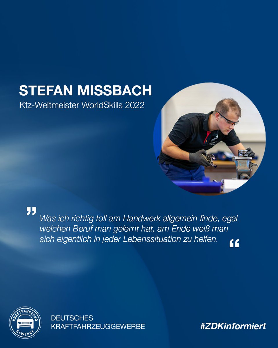 kfzgewerbe's tweet photo. Der Kfz-Weltmeister kann nur positiv über eine Ausbildung im Kfz-Bereich berichten.🛞 Wäre das auch etwas für euch? Die Zahl der neu abgeschlossenen Ausbildungsverträge ist im vergangenen Jahr um 5,1 Prozent im Vgl. zu 2021 angestiegen.💪🏼 #zdkinformiert #wasmitautos #autoberufe https://t.co/nROS4zepWq