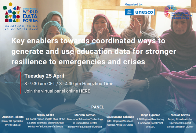 EiEGenevaHub's tweet photo. Reminder: Tomorrow, @WorldDataForum session "Key enablers towards coordinated ways to generate & use education data for stronger resilience to emergencies & crises" by @unesco @eiegenevahub @GEC #ISEEC
Registration: https://t.co/siXdNUAUJg
To join session: https://t.co/UxhlPEHSlc https://t.co/SB1cikvCRk