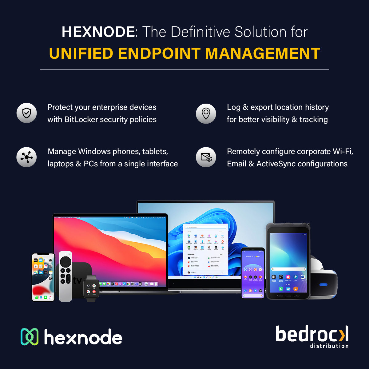 BedrockDistri's tweet image. Hexnode Delivers a Single Platform to Manage All Devices, Across Any Platform, for Enhanced Security and Streamlined IT Operations, Enabling Leading Enterprises to Achieve Unprecedented Levels of Efficiency and Productivity.

Email: ss23@bedrock.llc

#hexnode #bedrockdistribution