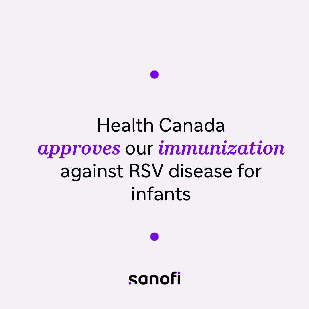 SanofiCanada's tweet photo. Today marks a historic milestone as the @GovCanHealth has approved our first and only single-dose immunization designed for the prevention of #RSV disease in newborns and infants, developed with our partner @AstraZeneca. https://t.co/P9KIfGMant

#WeNeverSettle https://t.co/J28FoEawKP