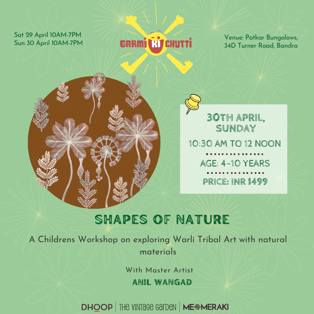 memerakisocial's tweet image. 🎨🌿 Give your child the gift of storytelling through various forms of art! Join us on 29th April for an immersive workshop with talented Master Artists. Ages 4-10 welcome! 🌿🎨 Link to register: bit.ly/3otV8YQ #GondArt #ChildrensWorkshop #Bandra #MeMeraki