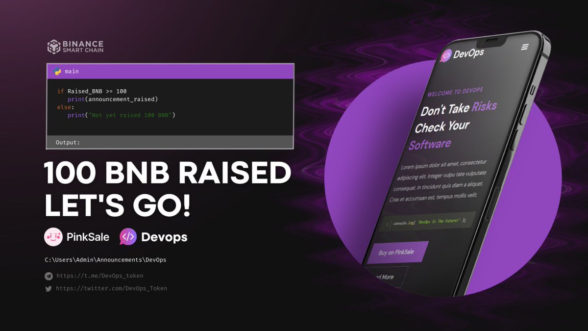 DevOps_Token's tweet image. 100BNB smashed! Another milestone achieved ! This is the beginning, fasten your seatbelts and join us on our moon mission

pinksale.finance/launchpad/0x73…

#BSC #BNB #DevOps #Crypto #BSCGem #Partnership #Dexter.World