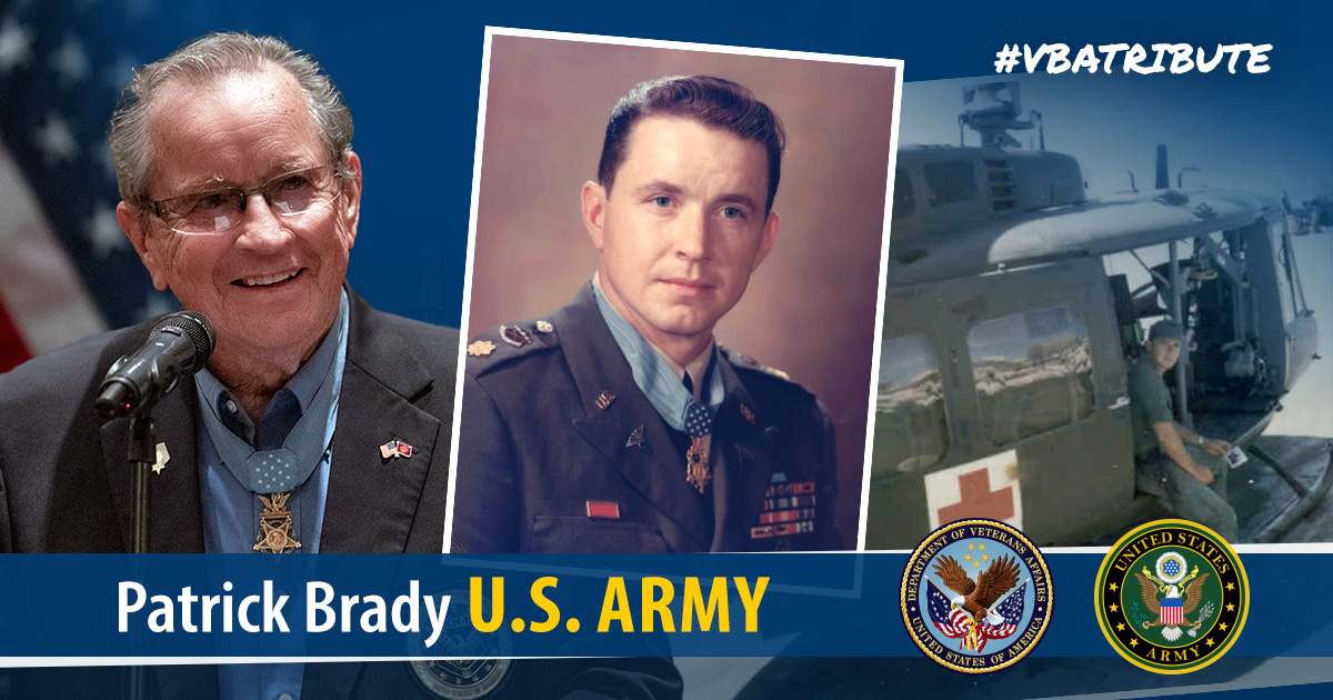 VAVetBenefits's tweet photo. #VBATribute U.S. Army Major General Patrick Brady served 2 tours in Vietnam, during which time he flew more than 2,000 combat missions & rescued as many as 5,000 wounded soldiers. He was presented The Medal of Honor on October 9, 1969 & retired in 1993 after 34 years of service. https://t.co/IbPTzqOCvk