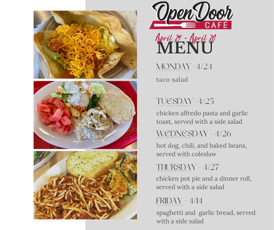 **Weekly Menu**

Dine in or carry out, Monday-Friday, 11 am - 2 pm. Everyone Eats Wythe Us! 

Chef prepared x made with love!

#everyoneeatswytheus #zerohunger #endhunger #wythehope