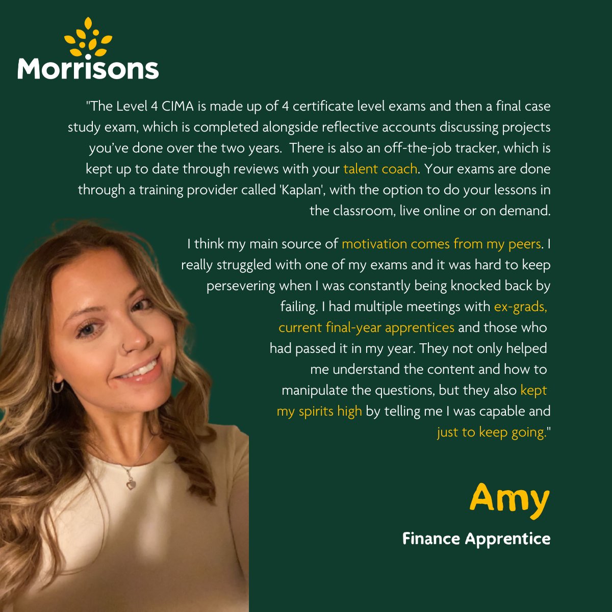 Did you know that our Finance #Apprentices study towards their CIMA qualification while on scheme? We spoke to one of our current apprentices, Amy, to find out what's involved…

Find out more about our #FinanceApprenticeship and what it involves at morrisons.jobs/early-careers/…