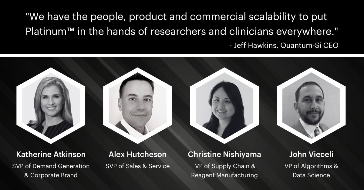 Quantum_Si's tweet photo. $QSI has bolstered its executive leadership team.

Welcome Katherine Atkinson, SVP of Demand Generation &amp; Corporate Brand, Alex Hutcheson, SVP of Sales &amp; Service, Christine Nishiyama, VP of Supply Chain &amp; Reagent Manufacturing, and John Vieceli, VP of Algorithms &amp; Data Science. https://t.co/aIfkexIppZ