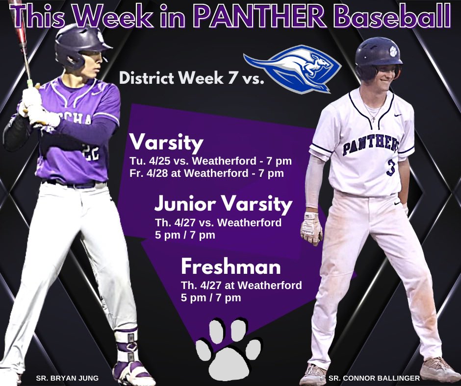 Final week of the season…huge matchups in District 3-6a!

PASCHAL (10-2) vs Weatherford (9-3)
Bell (9-3) vs Trinity (5-7)
Chisholm Trail (8-4) vs Boswell (6-6)