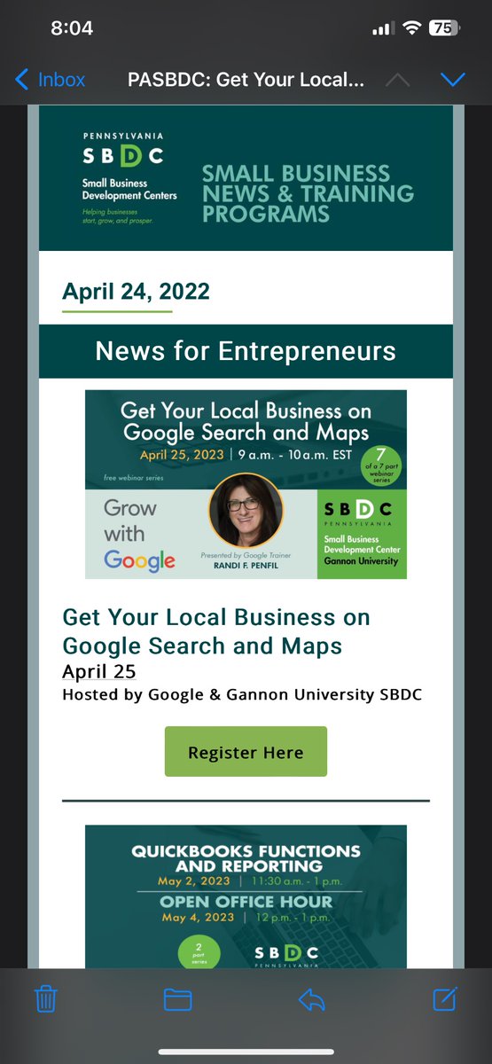 PASBDC: Get Your Local Business on Google Search 4/25; Quickbooks Functions & Reporting 5/2