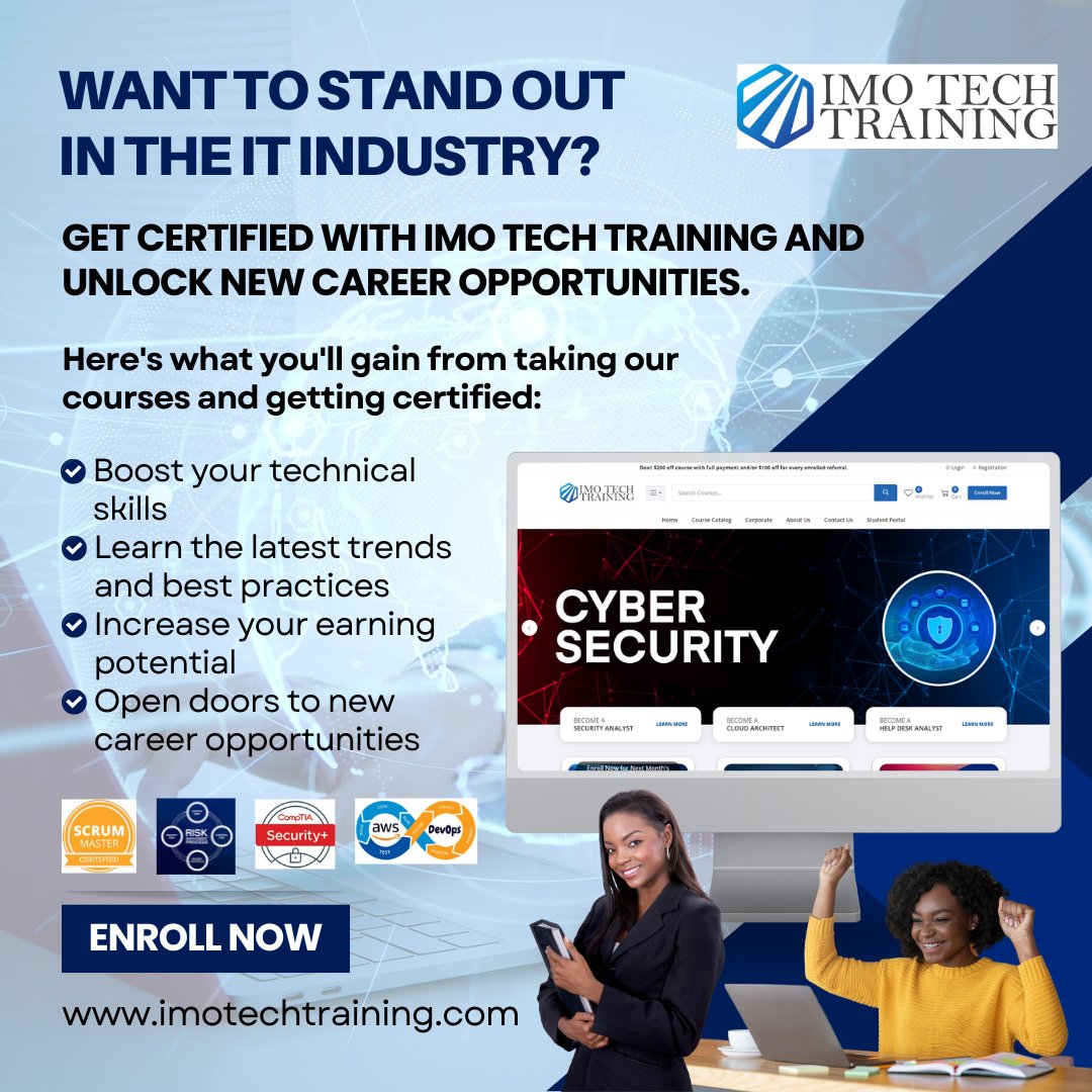 TrainingImo's tweet photo. Attention aspiring techies! Are you ready for a career with limitless potential?
Invest in yourself today and take the first step toward a brighter future!
#IMOtech #aws #cybersecurity #soc #rmf #amazon #scrum #scrummaster https://t.co/qUt8kzDuBj