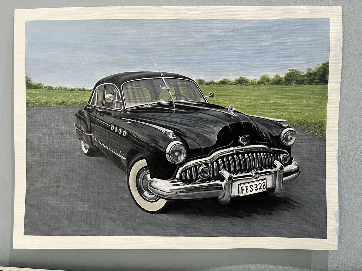 Just finished my painting of the Buick Roadmaster 1949 that our very good Kiwi friends picked us up in from Auckland Airport a few years back, always wanted to paint it 😊tried hard not to fuss to much, not easy though.
#vintagecar #buick #classiccarpainting #acrylicpainting
