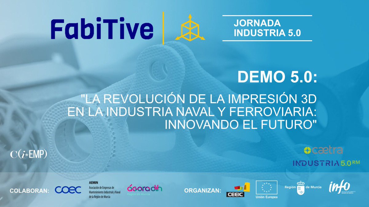 CEEICT's tweet photo. DEMO 5.0 : "LA REVOLUCIÓN DE LA IMPRESIÓN 3D EN LA INDUSTRIA NAVAL Y FERROVIARIA: INNOVANDO EL FUTURO

🗓️ 2 MAYO 2023
⏰ 17:00
📍PRESENCIAL | Edificio CEEIC, Módulo 1.12 (Fabitive)

Inscripciones 🖱️ https://t.co/v20p2sbZVm https://t.co/qiMjawI4ng