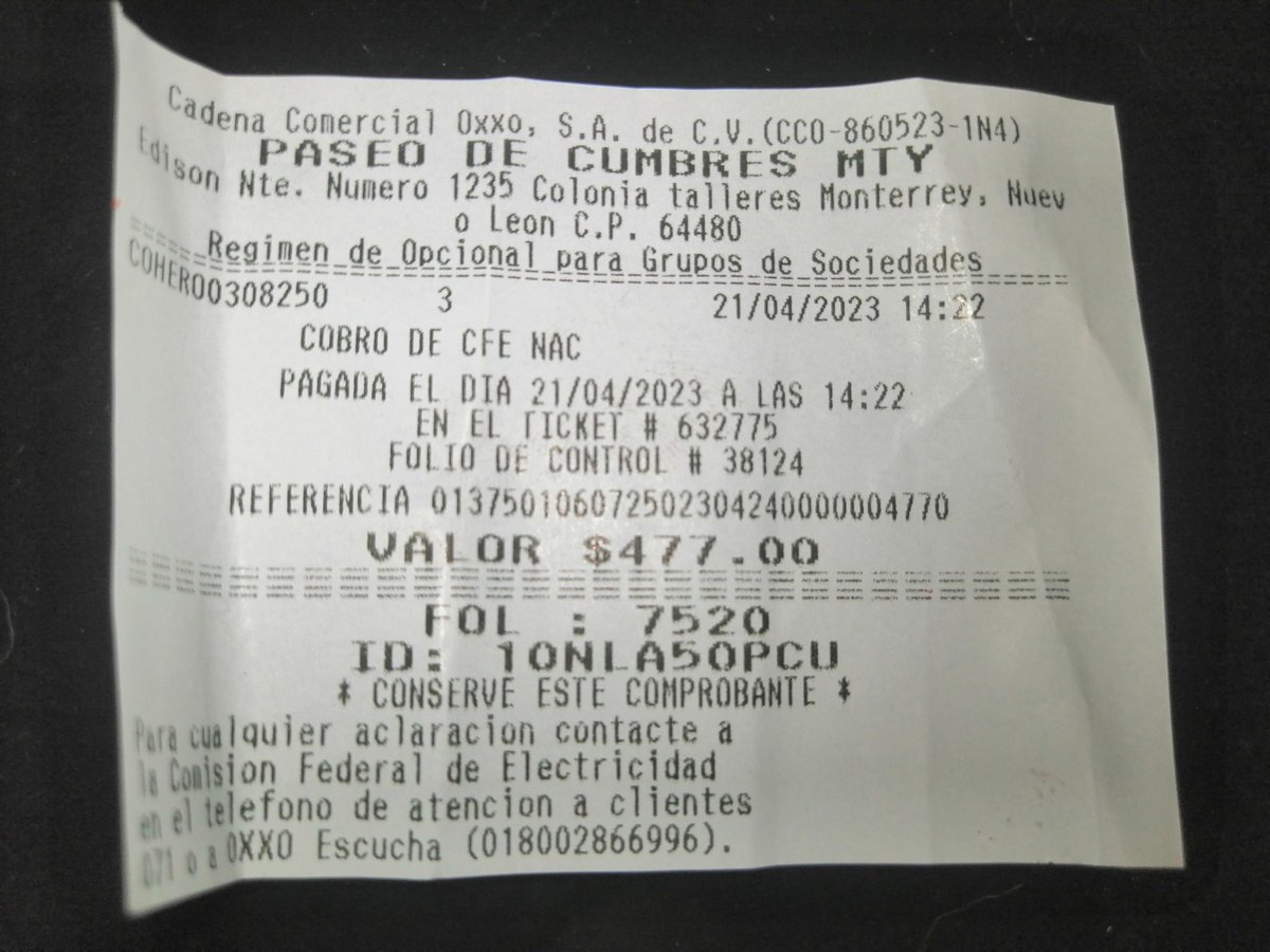 Campanitale's tweet photo. @CFE_Contigo Ya pague mi recibo el viernes en un oxxo y aún no se refleja. https://t.co/rIqQ1yyizw